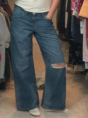 Bluenotes Distressed Wide-Leg Blue Jeans